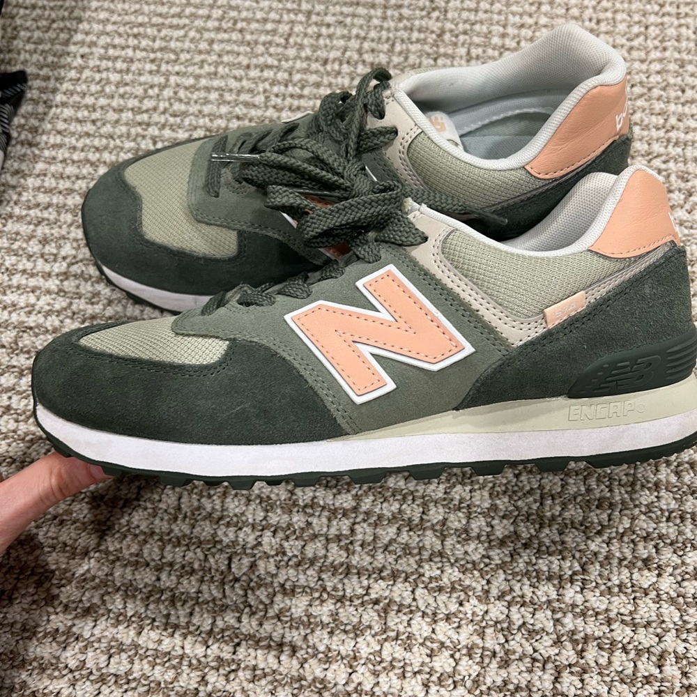 New Balance 574 Green and Peach Sneakers